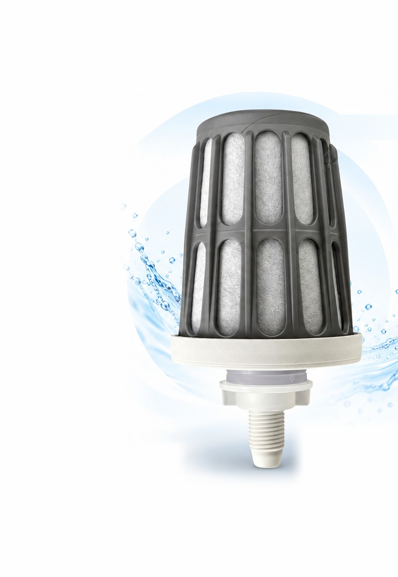 Vela para filtro Lazarios de tripla ação — feltro, carvão ativado e prata coloidal — com respingos de água